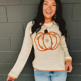 Pumpkin Floral Embroidered Sweater - Ivory