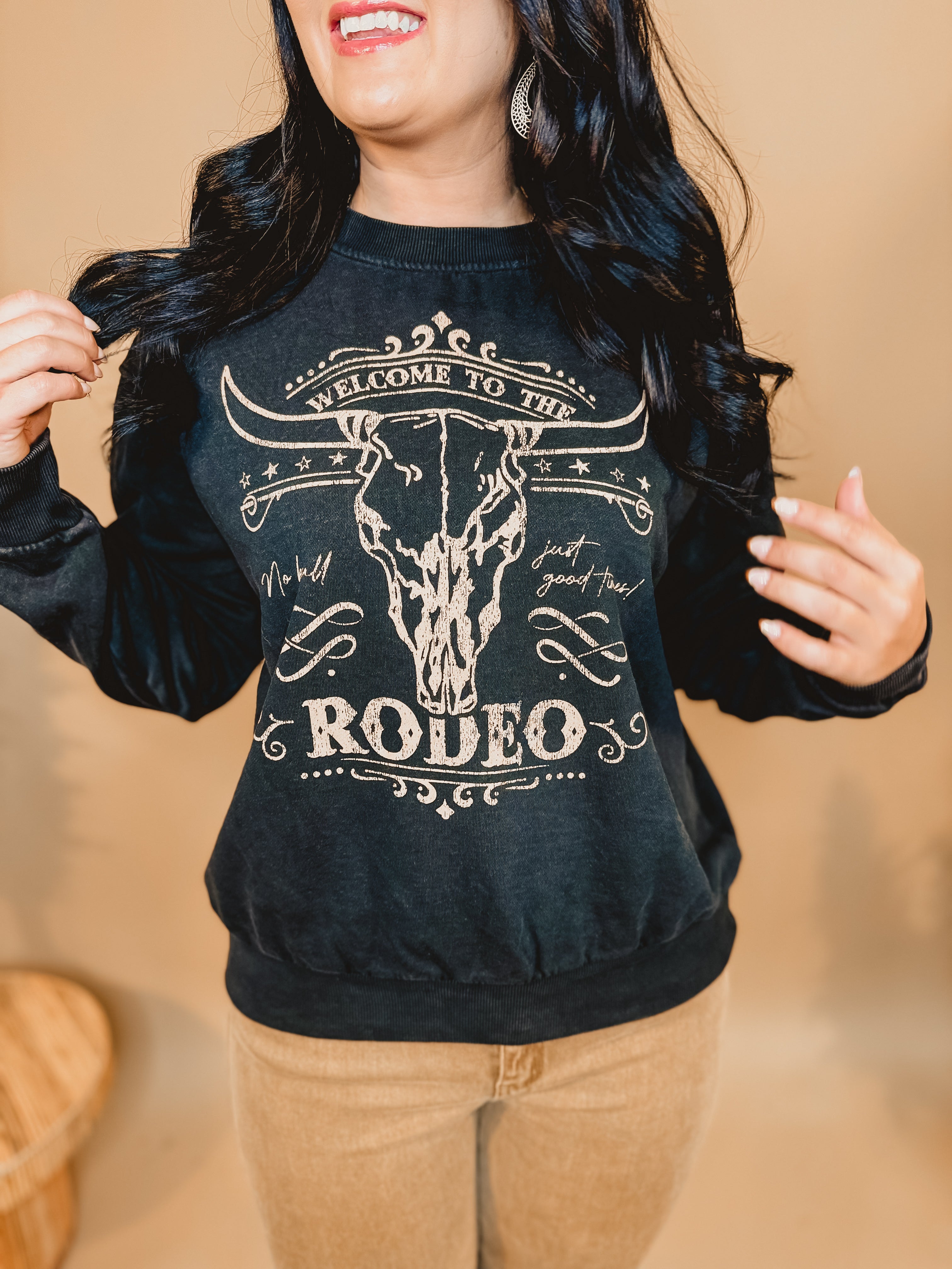 Welcome To The Rodeo Mineral Sweatshirt - Mineral Black - Lace and Grace Boutique