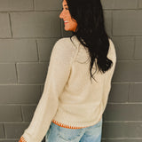 Pumpkin Floral Embroidered Sweater - Ivory