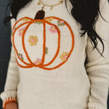 Pumpkin Floral Embroidered Sweater - Ivory