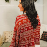 Snowflake Nordic Print Long Sleeve Top - Red/White