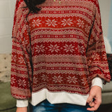 Snowflake Nordic Print Long Sleeve Top - Red/White