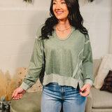 Contrast Trim Raw Hem Hoodie - Dark Green