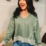 Contrast Trim Raw Hem Hoodie - Dark Green