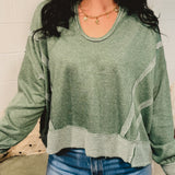 Contrast Trim Raw Hem Hoodie - Dark Green