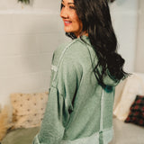 Contrast Trim Raw Hem Hoodie - Dark Green