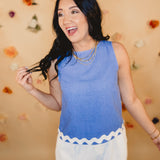 Scalloped Trimmed Tank - Blue/White