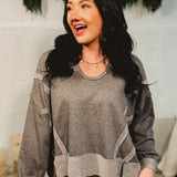 Contrast Trim Raw Hem Hoodie - Black