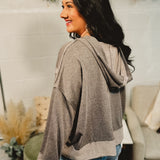 Contrast Trim Raw Hem Hoodie - Black