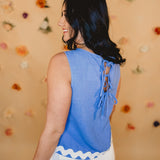 Scalloped Trimmed Tank - Blue/White