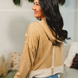 Contrast Trim Raw Hem Hoodie - Camel