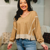Contrast Trim Raw Hem Hoodie - Camel