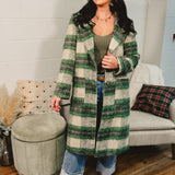 Plaid Longline Duster Coat - Ivory/Green