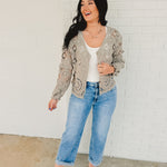 Delicate Crochet Long Sleeve Cardigan - Dove Grey - Lace and Grace Boutique
