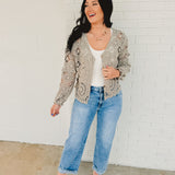 Delicate Crochet Long Sleeve Cardigan - Dove Grey - Lace and Grace Boutique