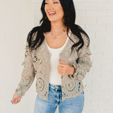 Delicate Crochet Long Sleeve Cardigan - Dove Grey - Lace and Grace Boutique