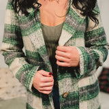Plaid Longline Duster Coat - Ivory/Green