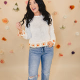 Crochet Patch Detailed Knit Top - Off White