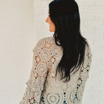 Delicate Crochet Long Sleeve Cardigan - Dove Grey - Lace and Grace Boutique