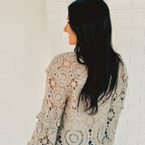Delicate Crochet Long Sleeve Cardigan - Dove Grey - Lace and Grace Boutique