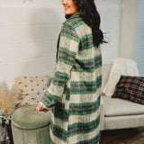Plaid Longline Duster Coat - Ivory/Green