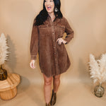 Washed Corduroy Mini Dress - Camel Brown - Lace and Grace Boutique