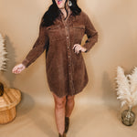 Washed Corduroy Mini Dress - Camel Brown - Lace and Grace Boutique