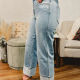 Gabby Super High Rise Cuffed Baggy Straight Jean - Light