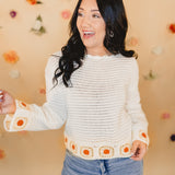 Crochet Patch Detailed Knit Top - Off White