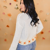 Crochet Patch Detailed Knit Top - Off White