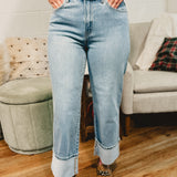 Gabby Super High Rise Cuffed Baggy Straight Jean - Light