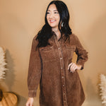 Washed Corduroy Mini Dress - Camel Brown - Lace and Grace Boutique