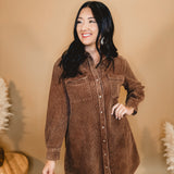 Washed Corduroy Mini Dress - Camel Brown - Lace and Grace Boutique
