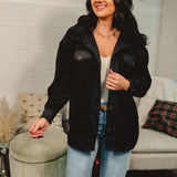 Oversized Basic Fleece Shacket - Black