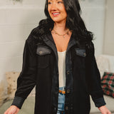 Oversized Basic Fleece Shacket - Black