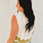 Cable Knit Sleeveless Top - Cream/Sage - Lace and Grace Boutique