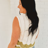 Cable Knit Sleeveless Top - Cream/Sage - Lace and Grace Boutique