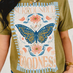 Surrounded By His Goodness Graphic Tee - Olive - Lace and Grace Boutique