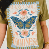 Surrounded By His Goodness Graphic Tee - Olive - Lace and Grace Boutique