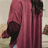 Oversized Basic Fleece Shacket - Eggplant