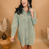 Washed Corduroy Mini Dress - Olive