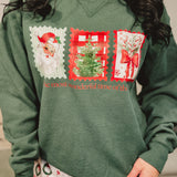 Christmas Postage Stamp Sweatshirt - Hunter Green