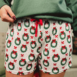 Christmas Bow Wreath Pajama Shorts - White Multi