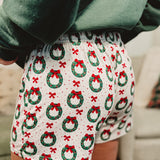 Christmas Bow Wreath Pajama Shorts - White Multi
