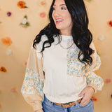 Floral Print Eyelet Patchwork Top