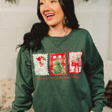 Christmas Postage Stamp Sweatshirt - Hunter Green