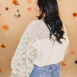 Floral Print Eyelet Patchwork Top