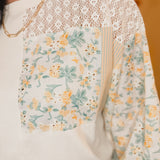 Floral Print Eyelet Patchwork Top - Cream