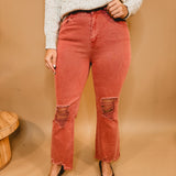 Kimmy Acid Washed High-Waisted Distressed Jeans - Cabernet