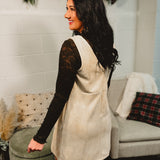 Suede Sleeveless Shift Mini Dress - Oatmeal